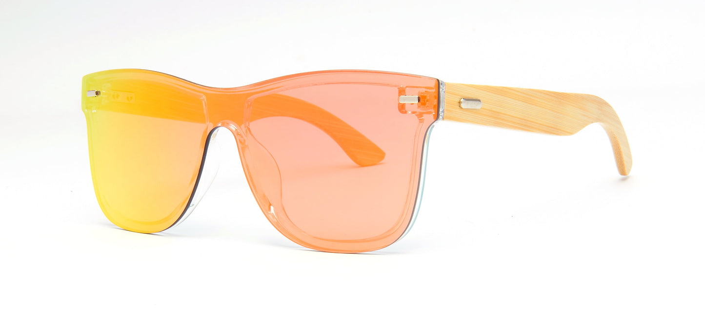 DS-8018 Bamboo - Lentes de sol sin montura con lente continua y varillas de bambú