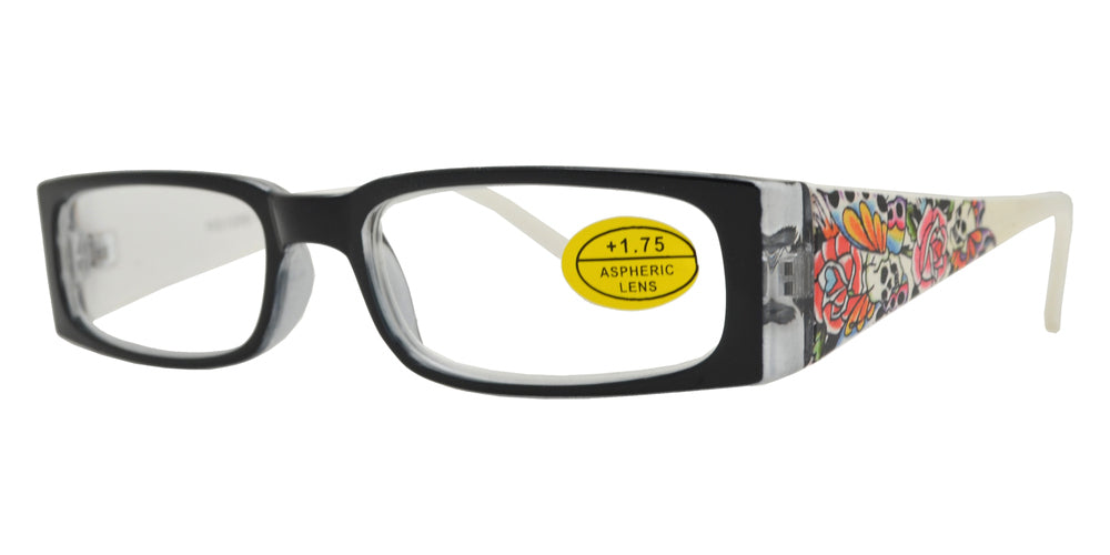 DS-RS 1209 (Tattoo) - Lentes de lectura rectangulares con varillas anchas decorativas (diseño Tattoo)