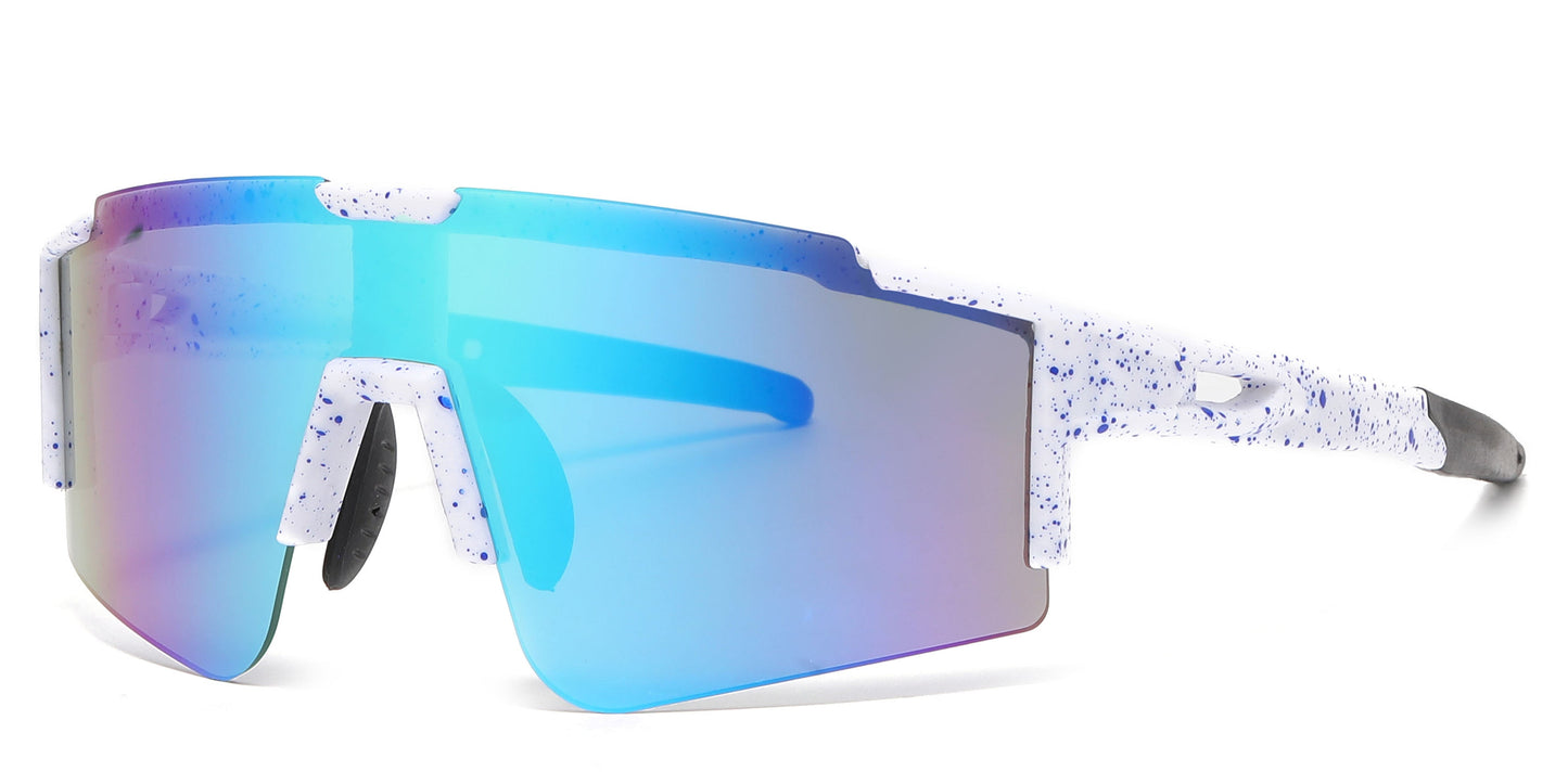 DS-2689 - Lentes de sol deportivos con armazón plástico de media montura y con mica de espejo tipo escudo