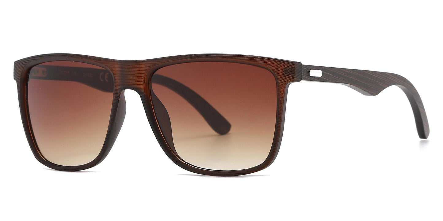 DS-8024 Bamboo - Lentes cuadrados con marco de plástico, varillas de bambú y estilo clásico