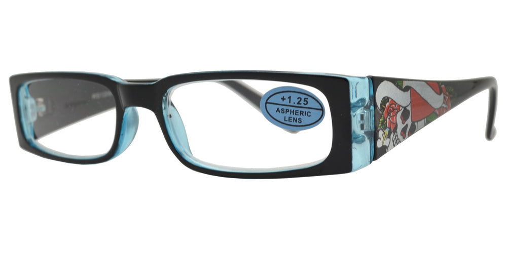 DS-RS 1209 (Tattoo) - Lentes de lectura rectangulares con varillas anchas decorativas (diseño Tattoo)
