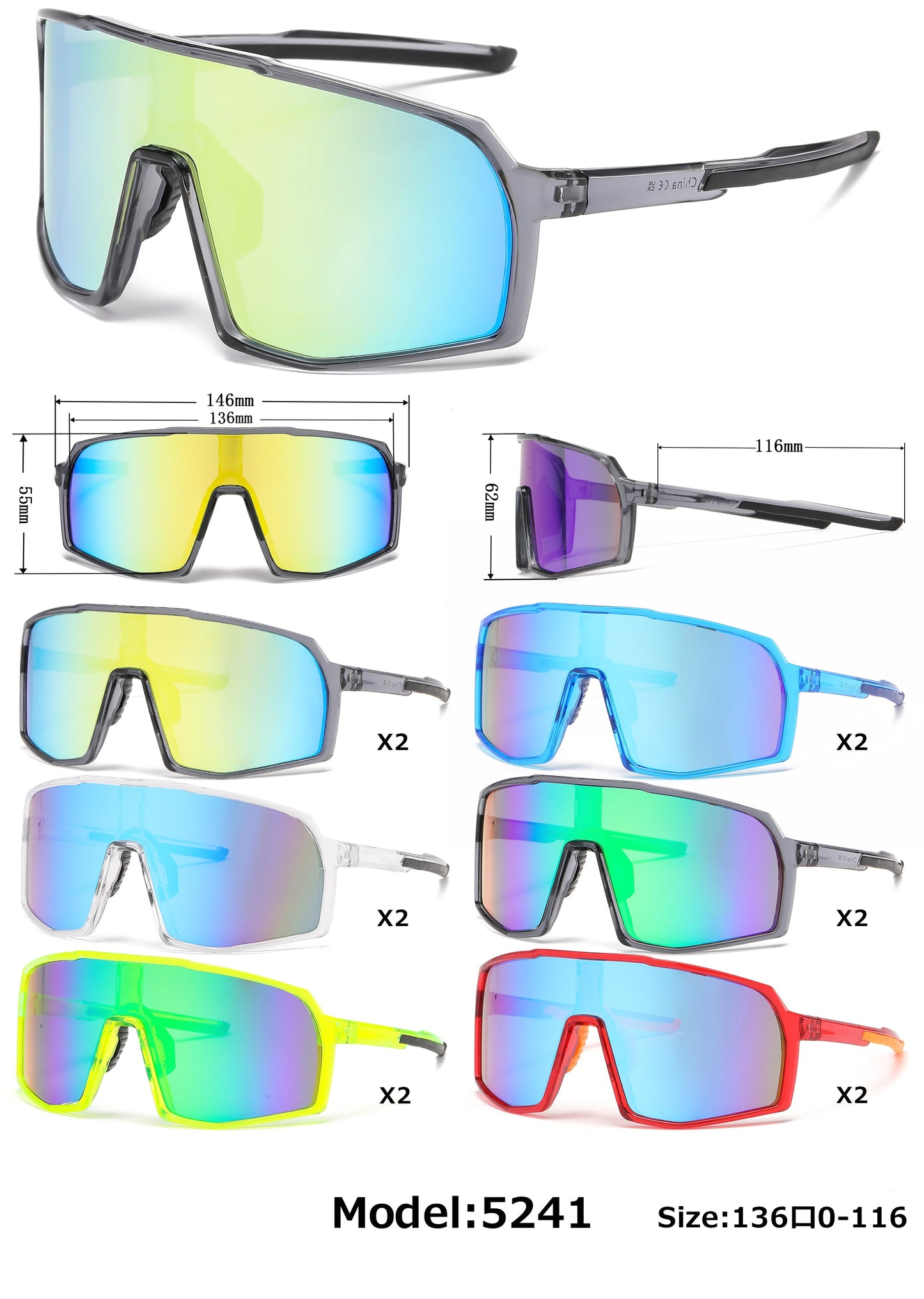 DS-5241 - Lentes Deportivos tipo escudo con mica continua de una sola pieza y marco plástico