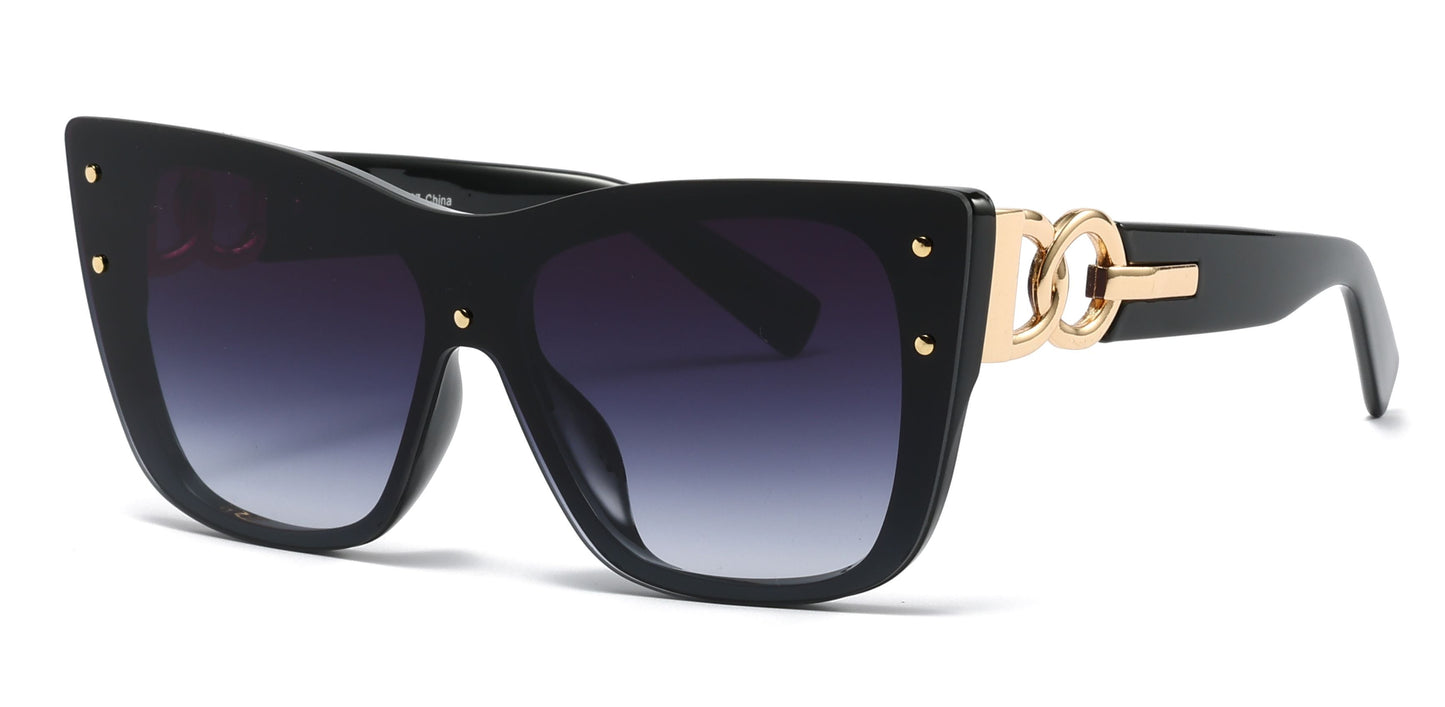 DS-8027 - Lentes con lente de una sola pieza, marco plástico moderno y detalles metálicos