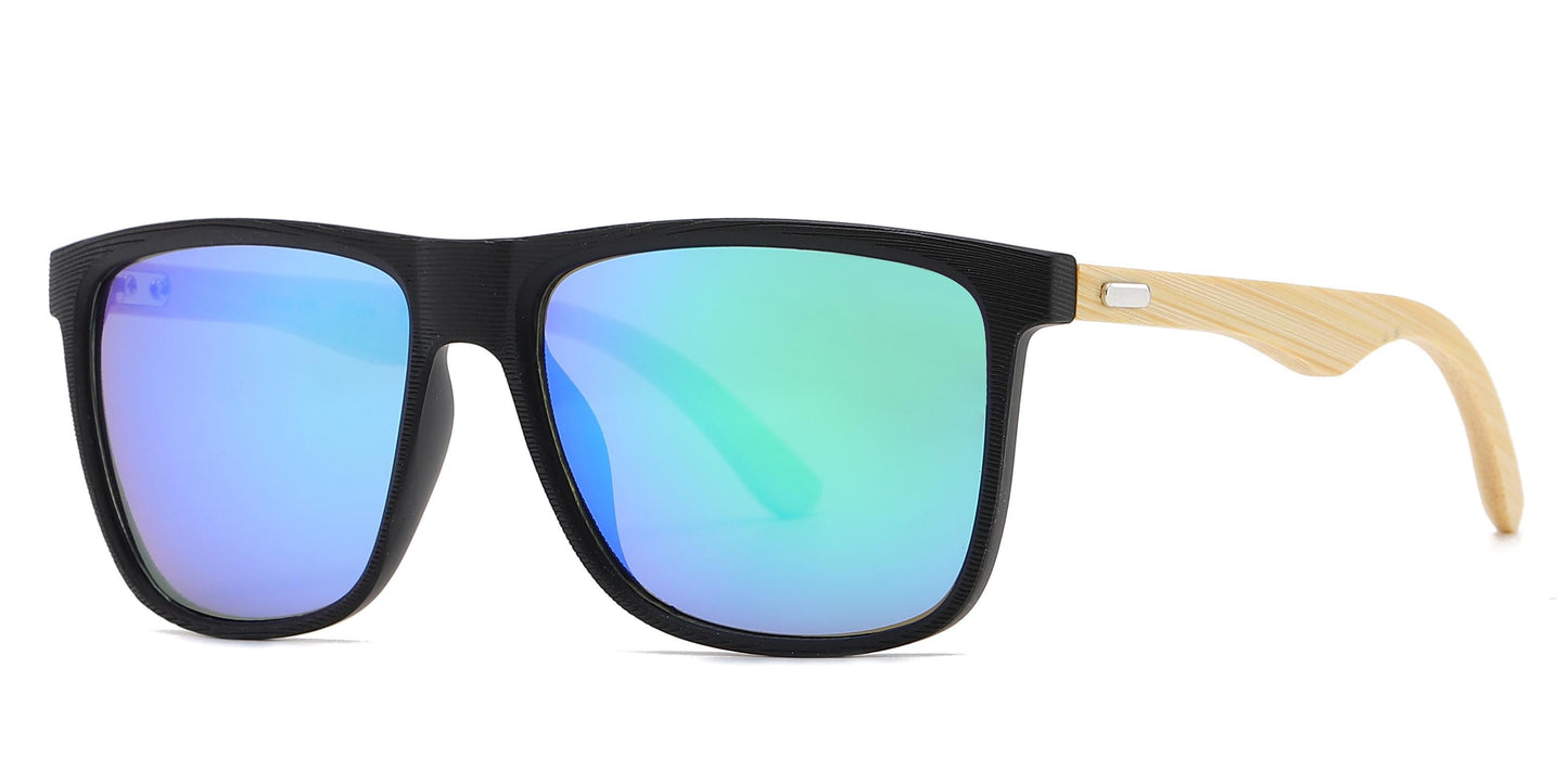DS-8024 Bamboo - Lentes cuadrados con marco de plástico, varillas de bambú y estilo clásico