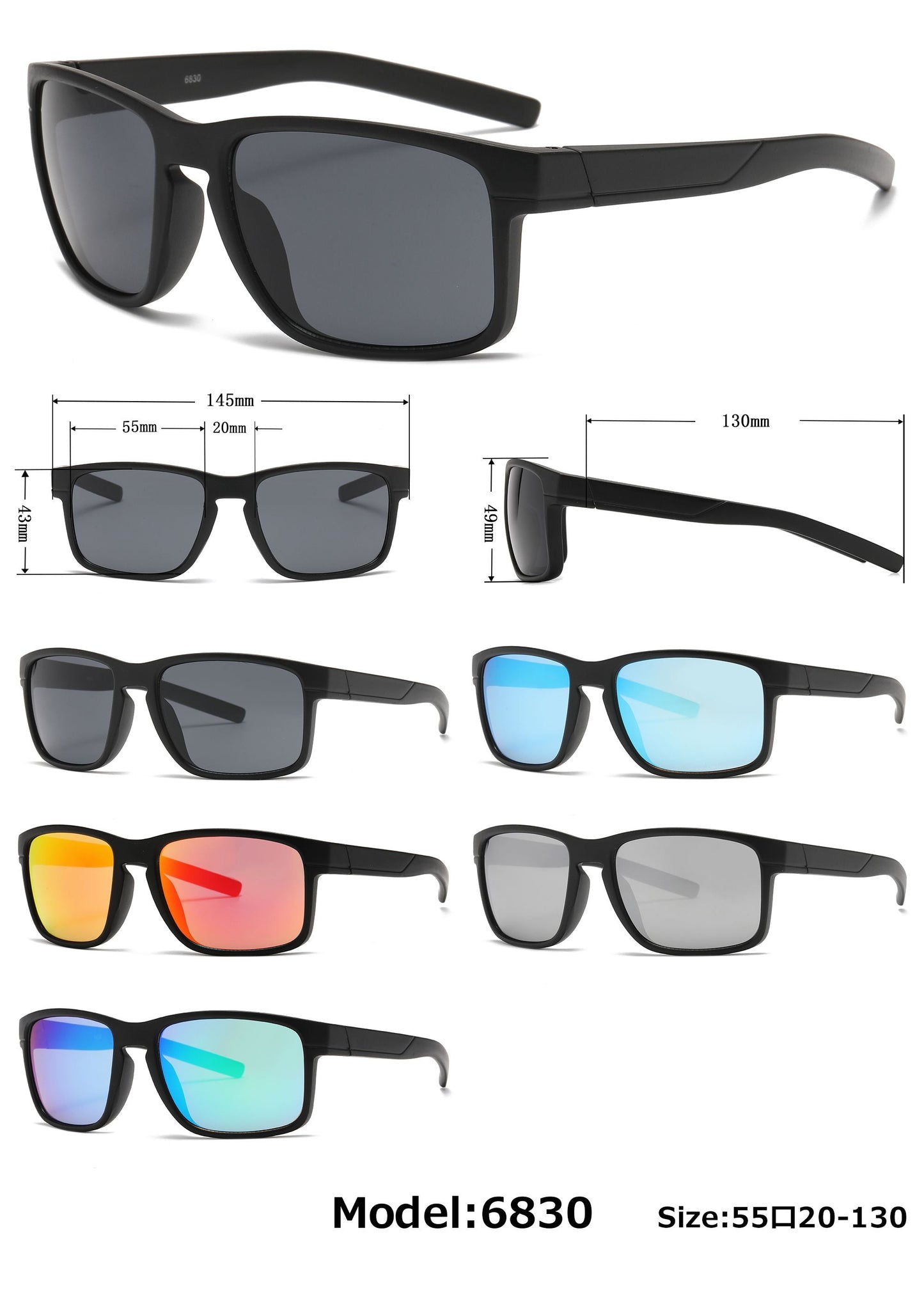 DS-6830 - Lentes deportivos con puente tipo keyhole y diseño cuadrado masculino