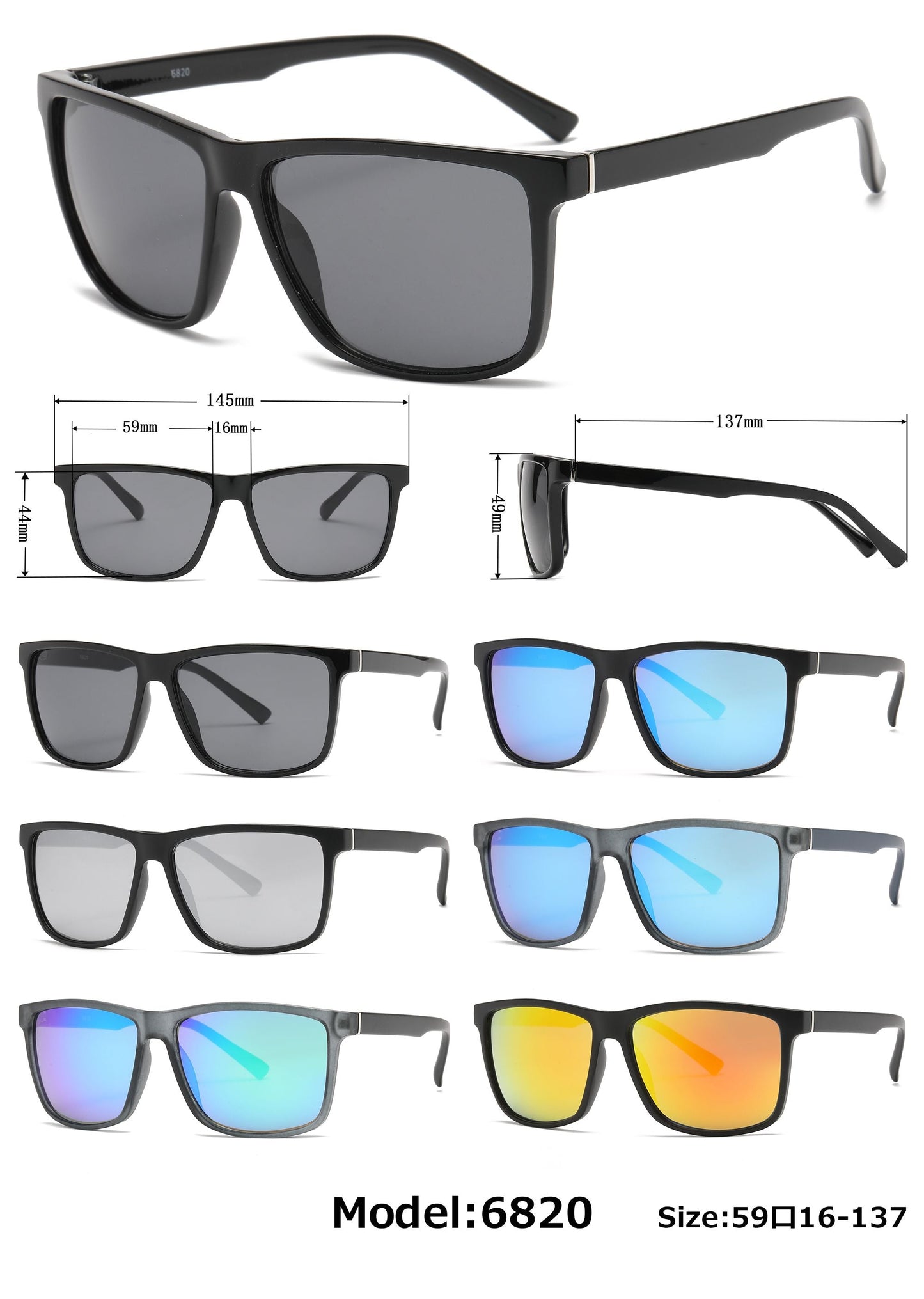 DS-6820 - Lentes deportivos cuadrados para hombre con armazón plástico moderno
