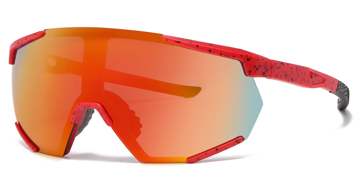 DS-2688 - Lentes de sol deportivos con armazón plástico de media montura y con mica de espejo tipo escudo