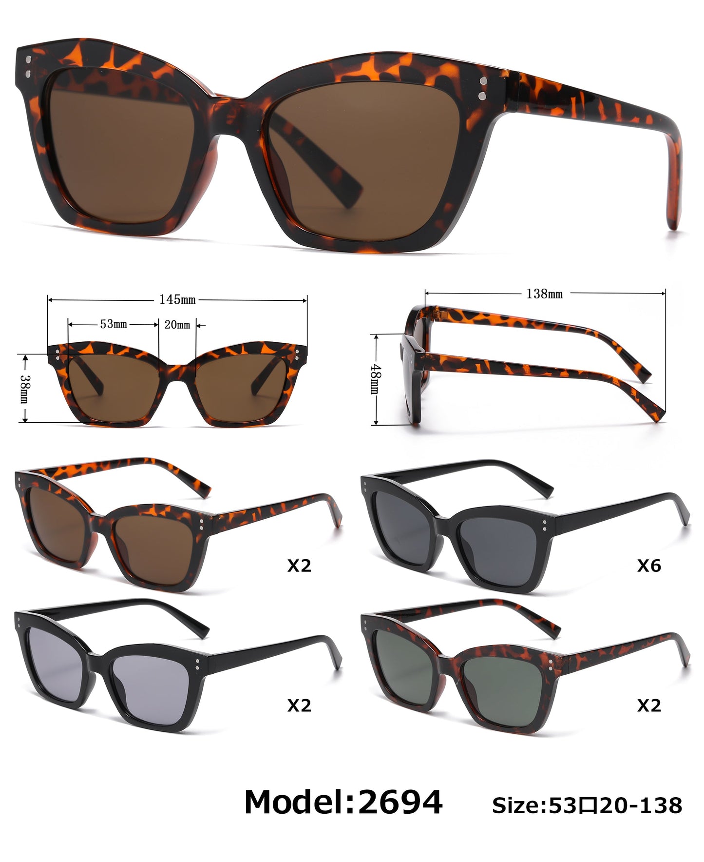 DS-2694 - Lentes de sol pequeños estilo Cat Eye con marco plástico