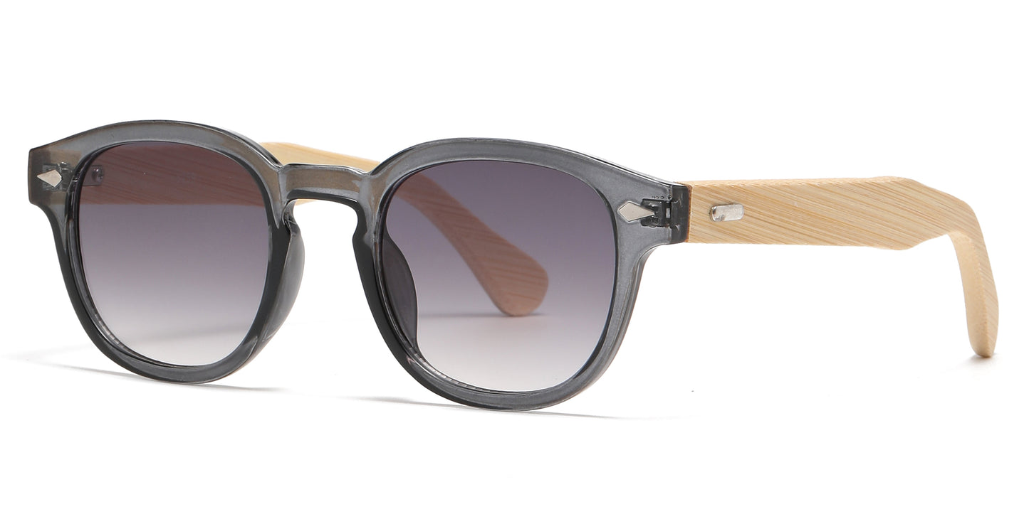 DS-5259 Bamboo - Lentes redondos de plástico con puente tipo keyhole y varillas de bambú