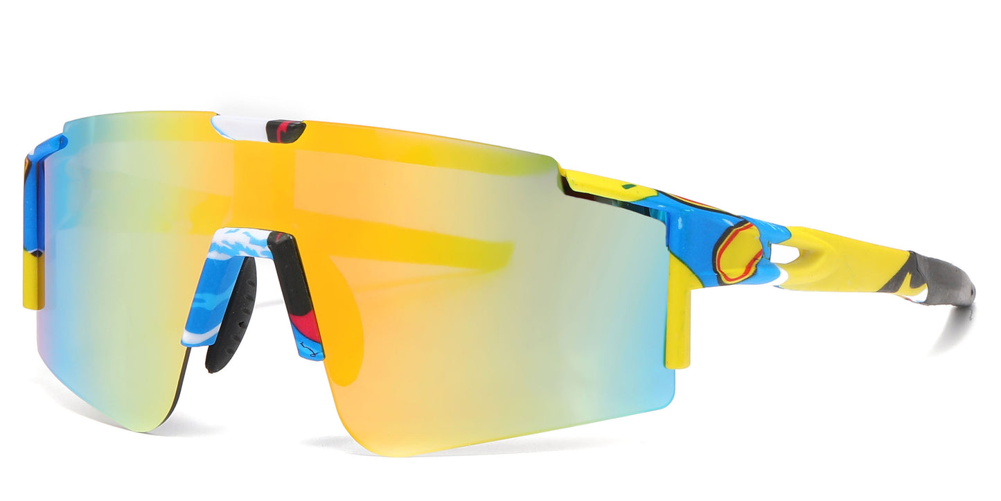 DS-2689 - Lentes de sol deportivos con armazón plástico de media montura y con mica de espejo tipo escudo