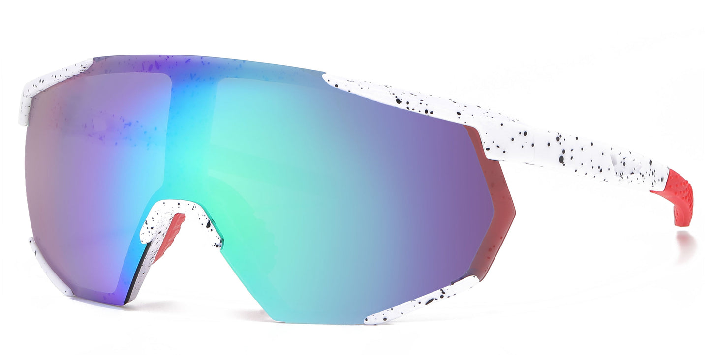 DS-2688 - Lentes de sol deportivos con armazón plástico de media montura y con mica de espejo tipo escudo