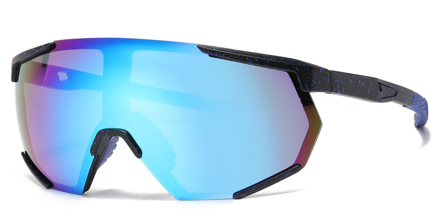 DS-2688 - Lentes de sol deportivos con armazón plástico de media montura y con mica de espejo tipo escudo
