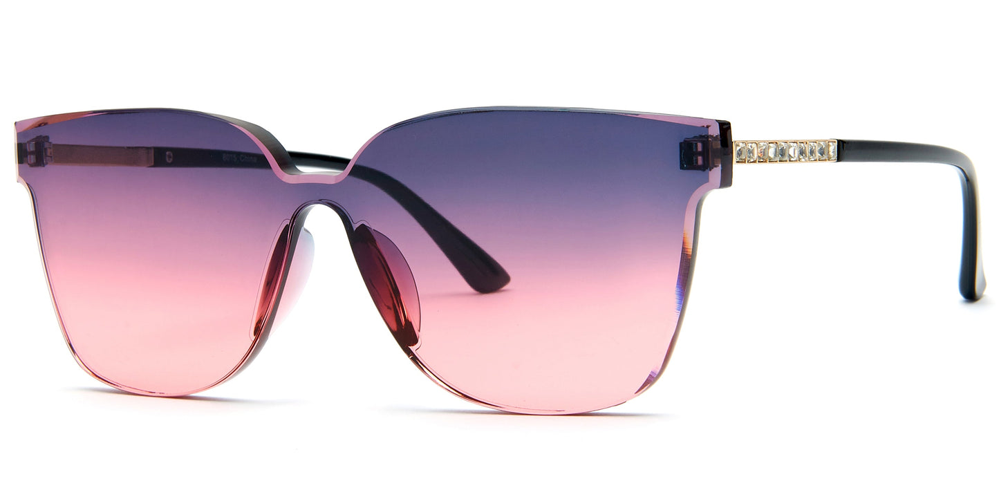 DS-8015 - Lentes de sol sin montura con lente de una sola pieza y pedrería