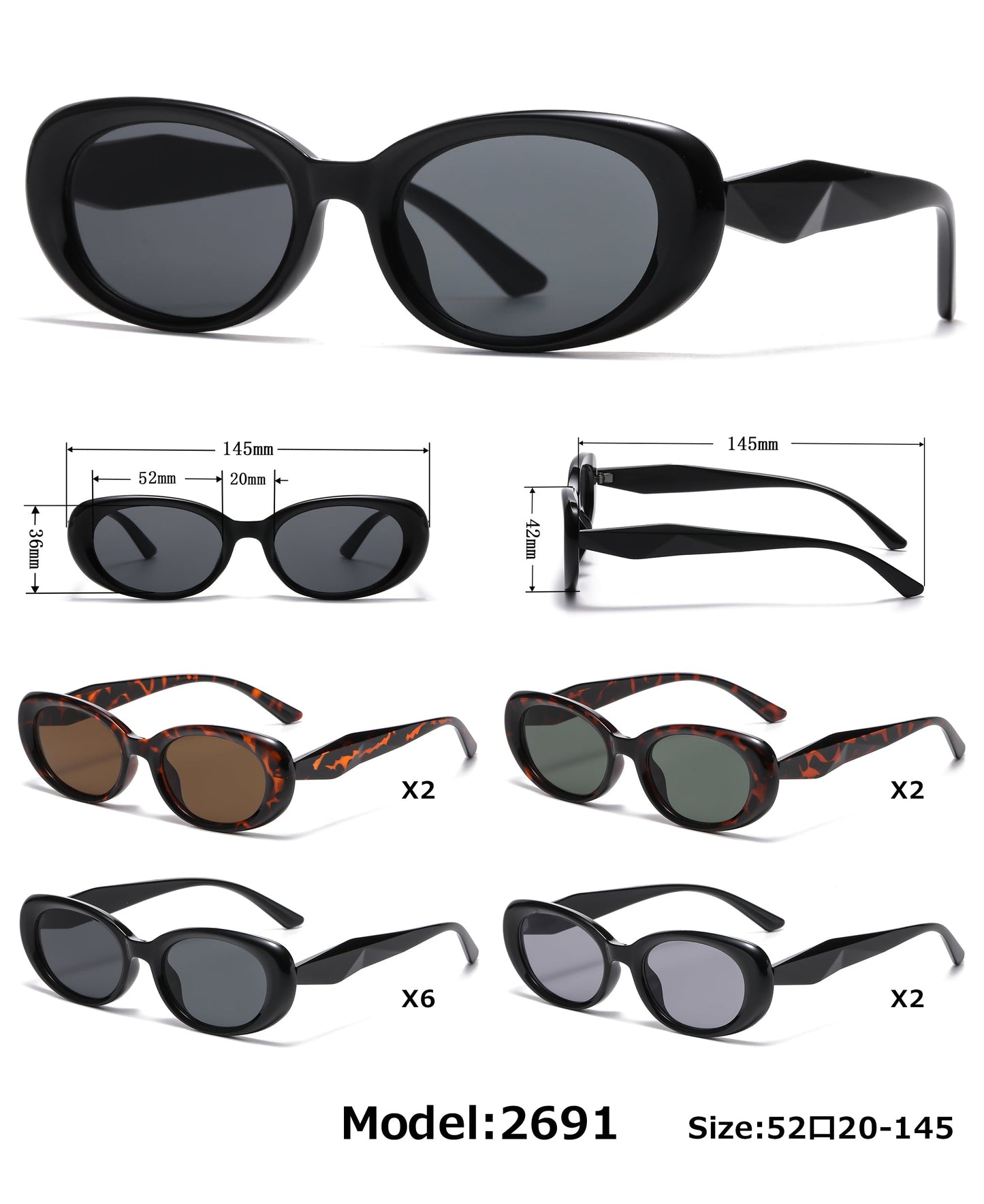 DS-2691 - Lentes de sol con diseño rectangular y armazón plástico