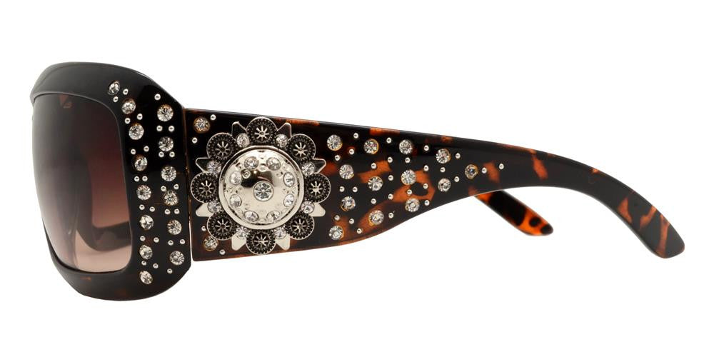 DS-7649 - Lentes rectangulares gruesos con pedrería y detalles decorativos