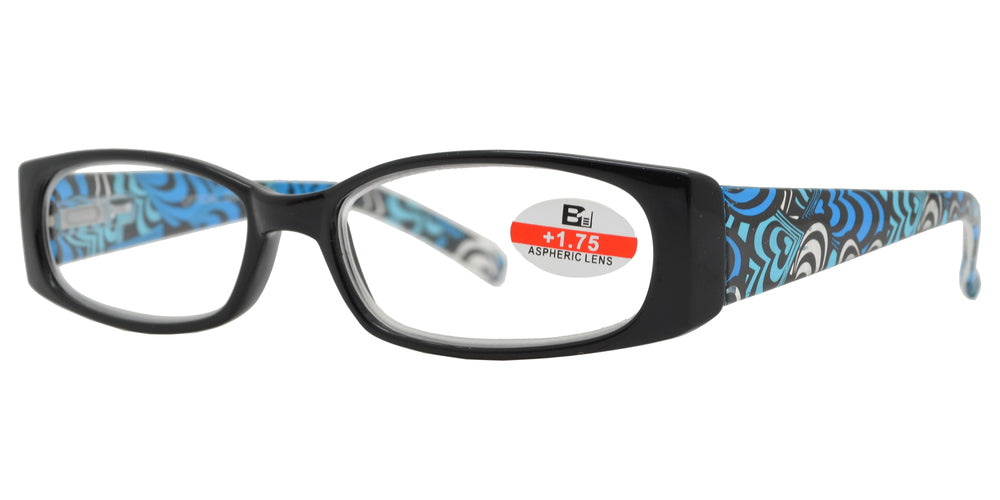 DS-RS 1118 - Lentes de lectura rectangulares de plástico con varillas decoradas