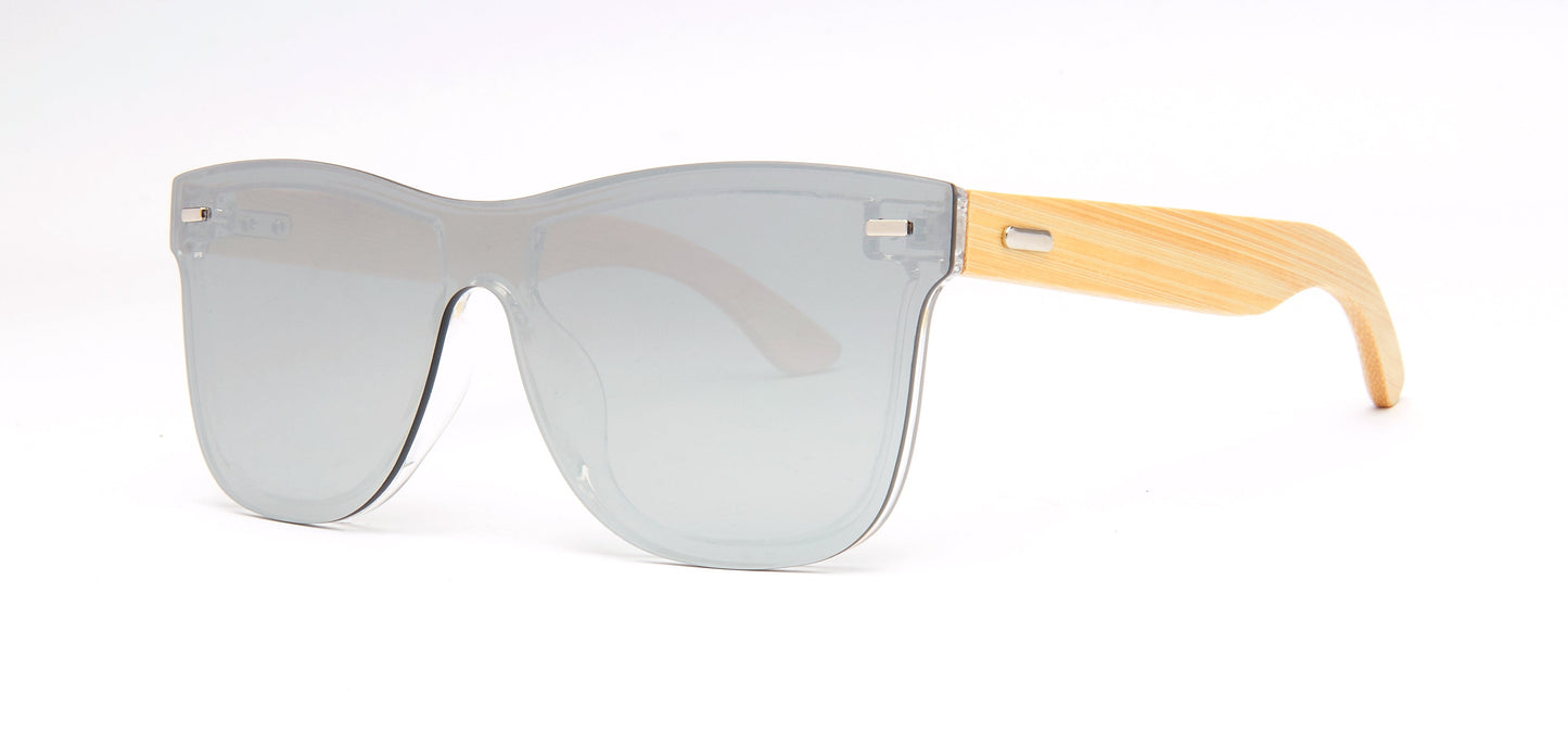 DS-8018 Bamboo - Lentes de sol sin montura con lente continua y varillas de bambú