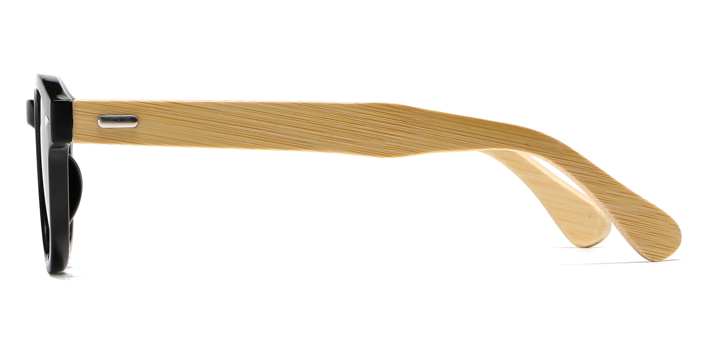 DS-5259 Bamboo - Lentes redondos de plástico con puente tipo keyhole y varillas de bambú