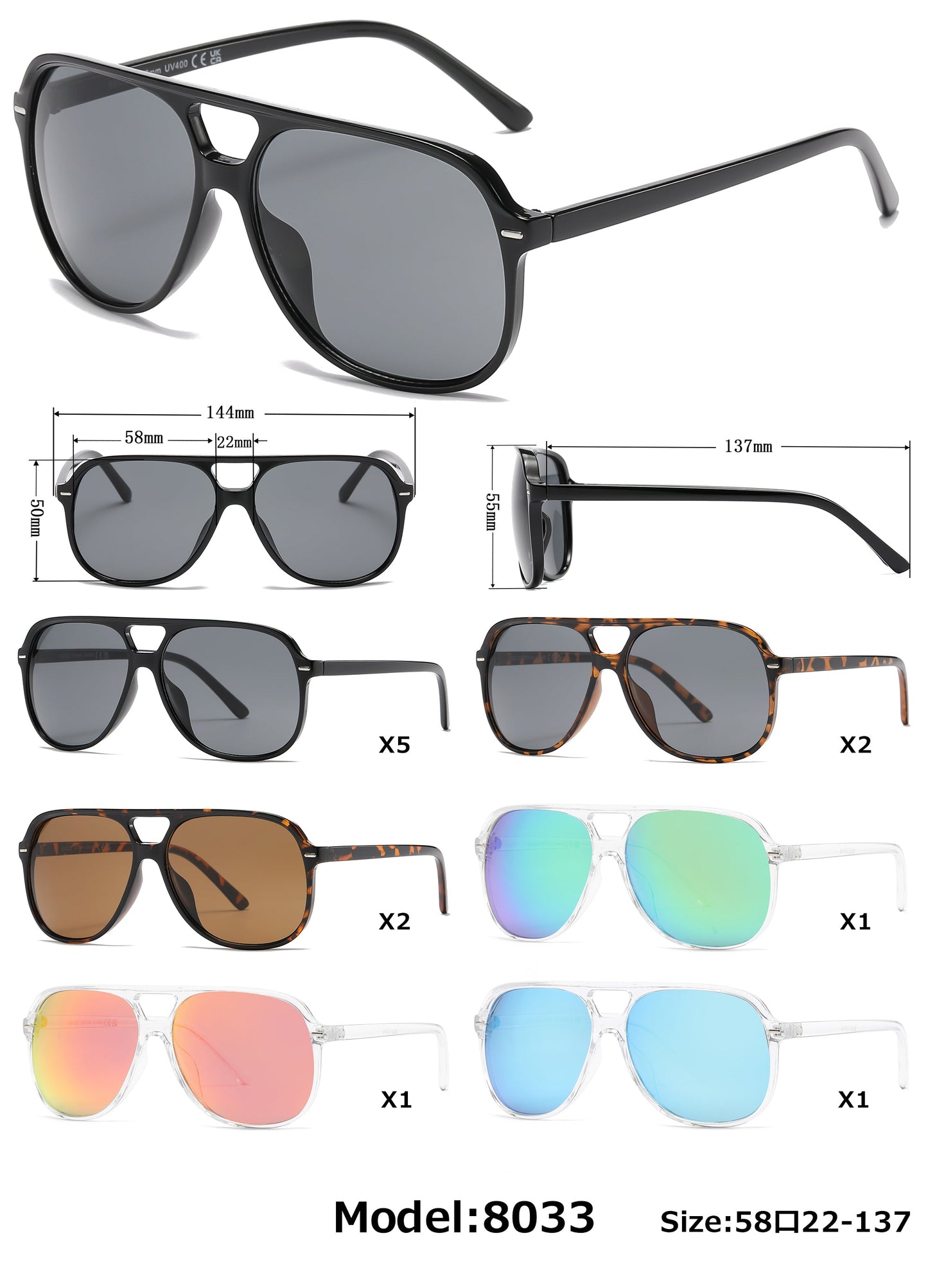 DS-8033 - Lentes Flat Top de plástico con estilo de moda elegante