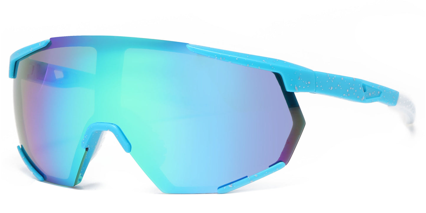 DS-2688 - Lentes de sol deportivos con armazón plástico de media montura y con mica de espejo tipo escudo