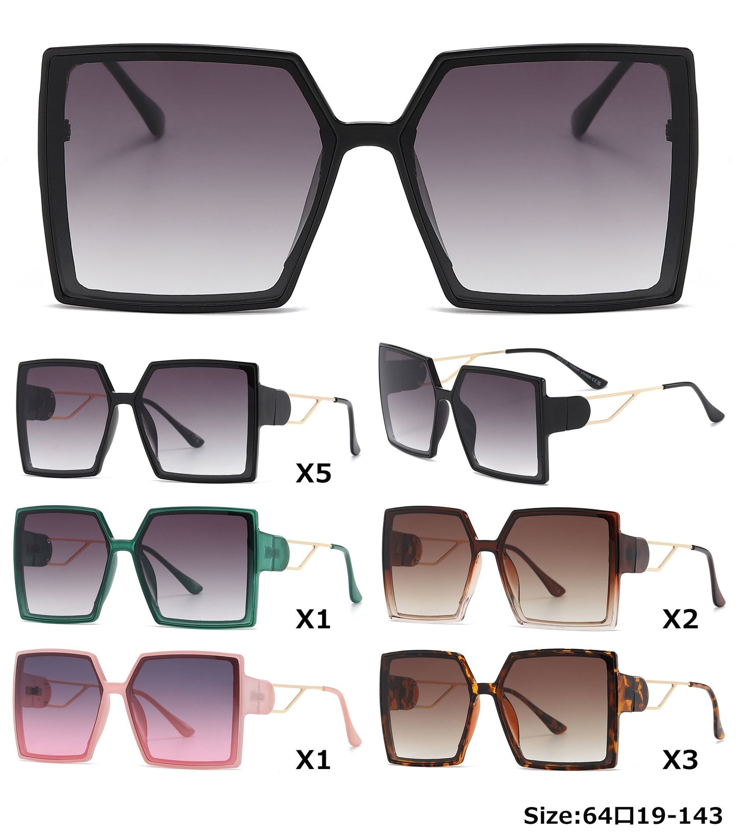 DS-8000 - Lentes cuadrados con mica plana y marco plástico de estilo moderno