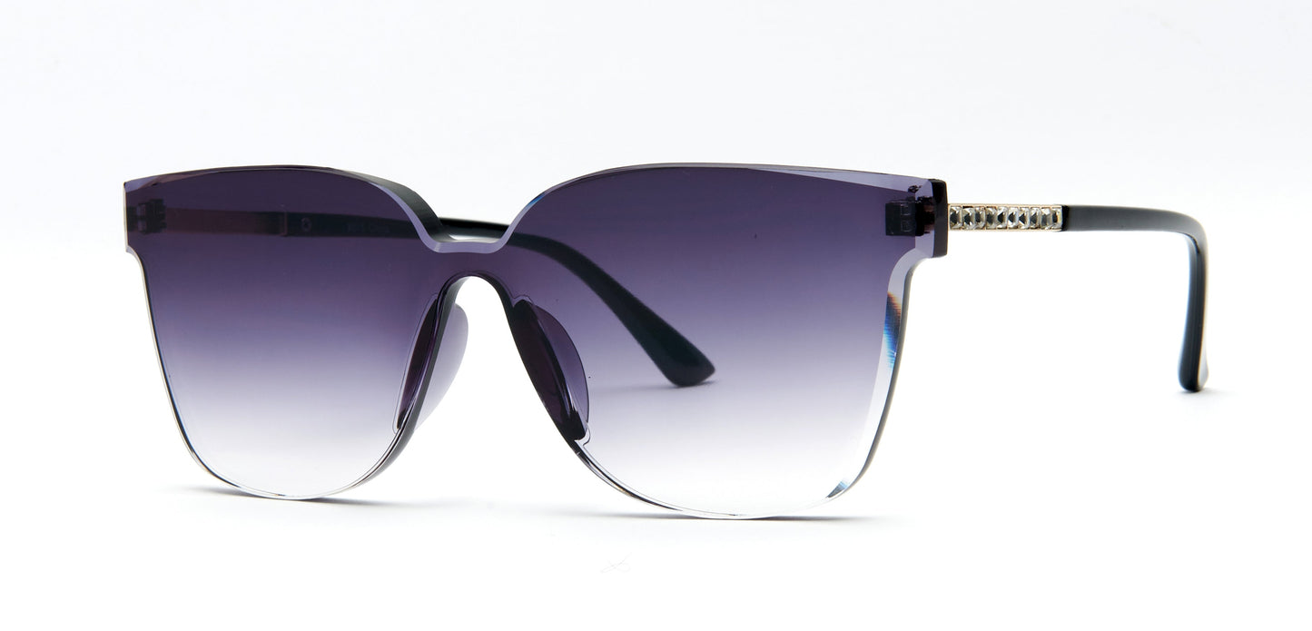 DS-8015 - Lentes de sol sin montura con lente de una sola pieza y pedrería