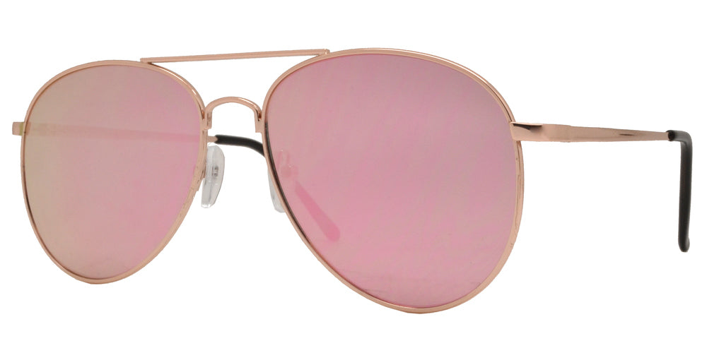DS-8733 Pink - Lentes de sol estilo Aviador, metálicos con mica plana de espejo rosa