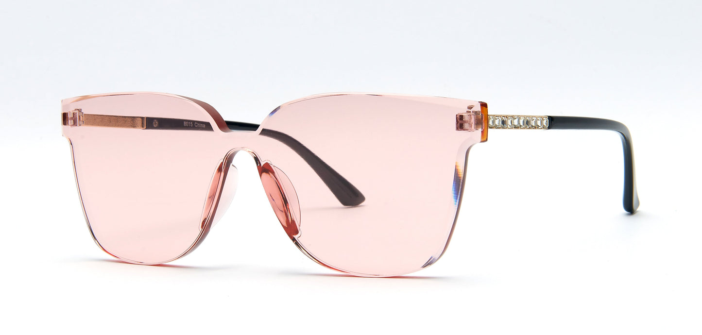 DS-8015 - Lentes de sol sin montura con lente de una sola pieza y pedrería