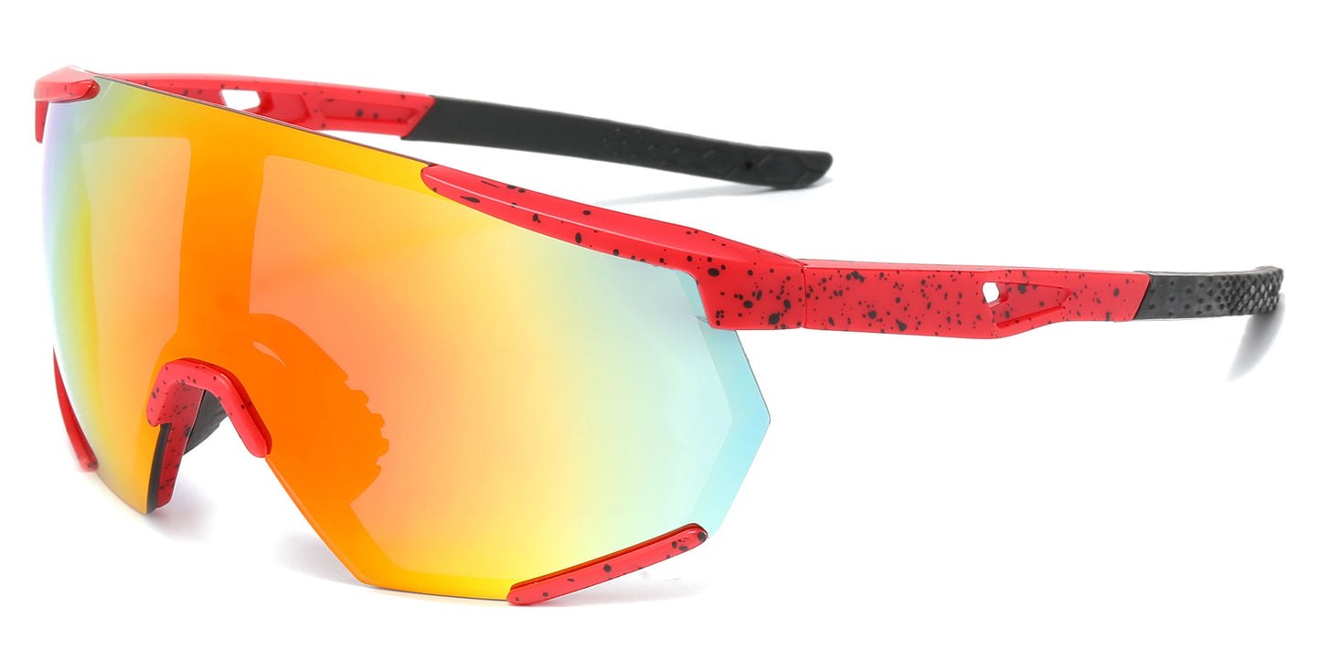 DS-2688 - Lentes de sol deportivos con armazón plástico de media montura y con mica de espejo tipo escudo