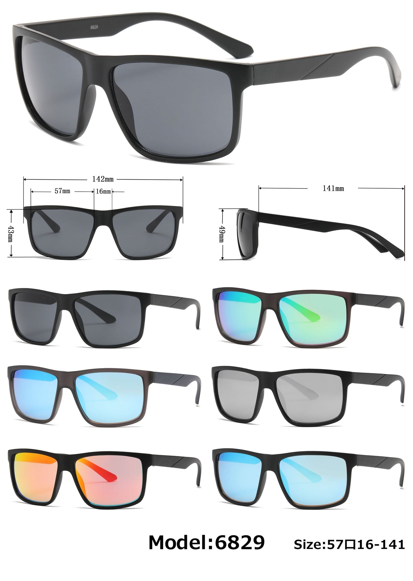 DS-6829 - Lentes deportivos clásicos con diseño cuadrado y armazón plástico