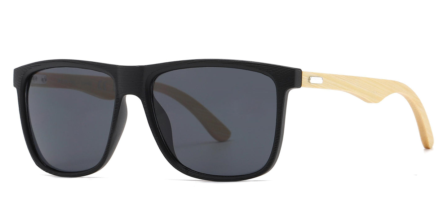 DS-8024 Bamboo - Lentes cuadrados con marco de plástico, varillas de bambú y estilo clásico