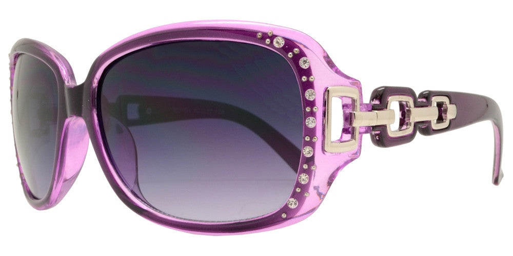 DS-7521 BX - Lentes cuadrados con marco transparente, pedrería y detalles en cadena