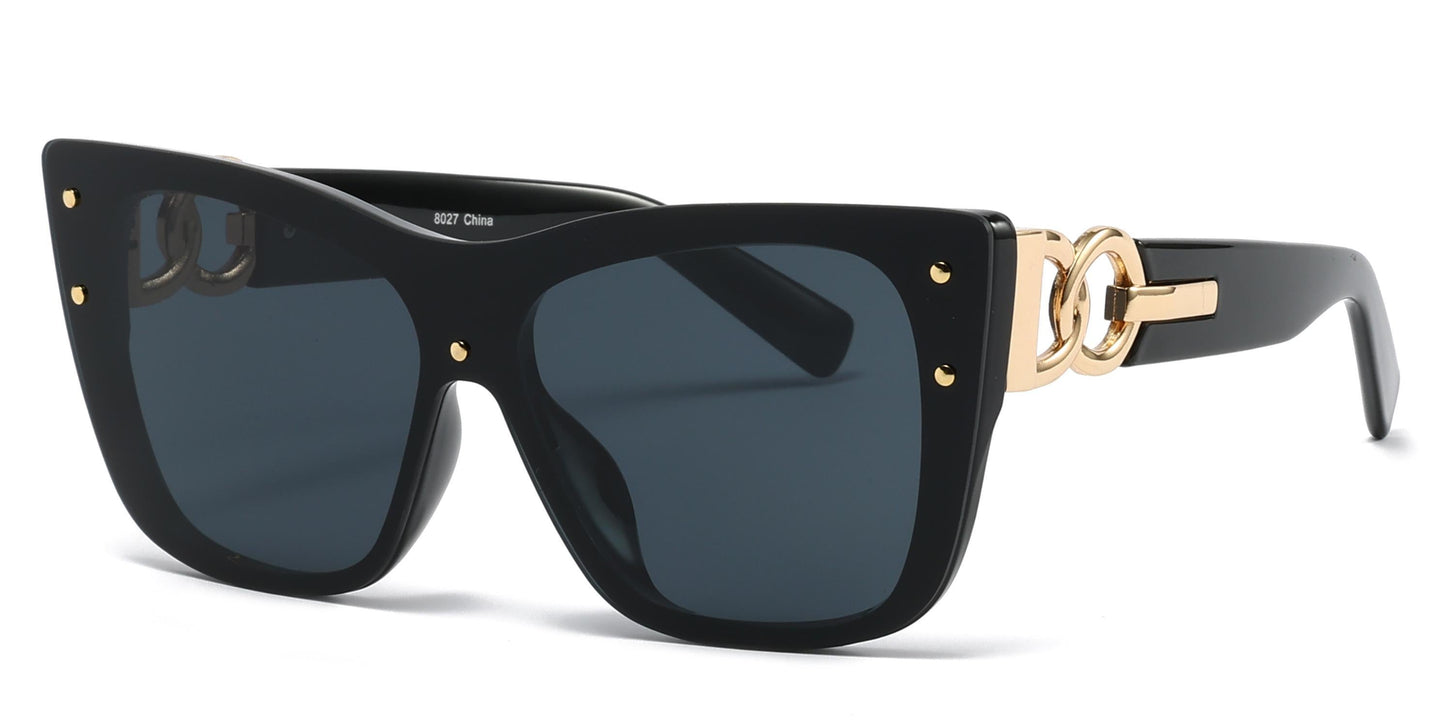 DS-8027 - Lentes con lente de una sola pieza, marco plástico moderno y detalles metálicos