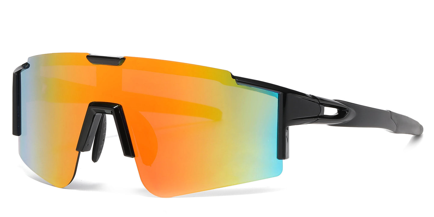 DS-2689 - Lentes de sol deportivos con armazón plástico de media montura y con mica de espejo tipo escudo