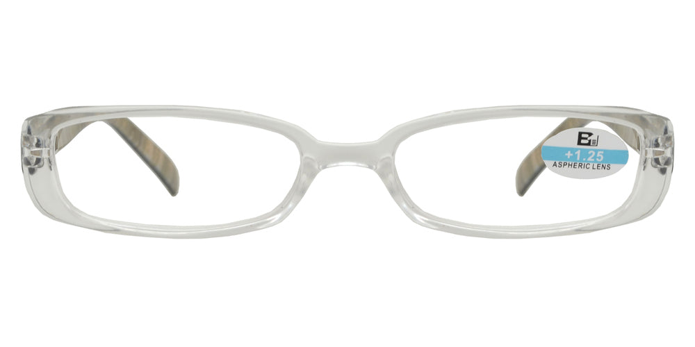 DS-RS 1122 - Lentes de lectura rectangulares con marco plástico transparente y varillas decoradas