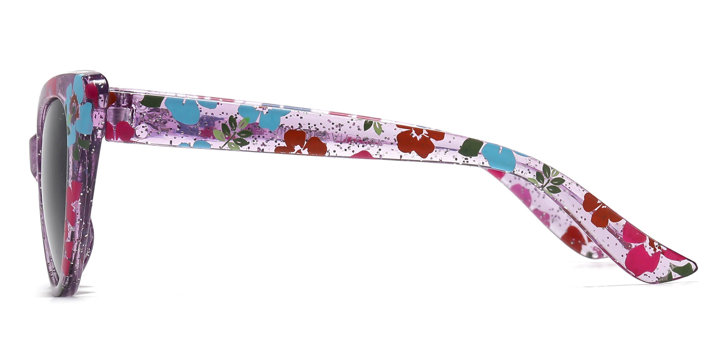 DS-4903 - Lentes estilo Cat Eye para niña con estampado floral y marco plástico colorido