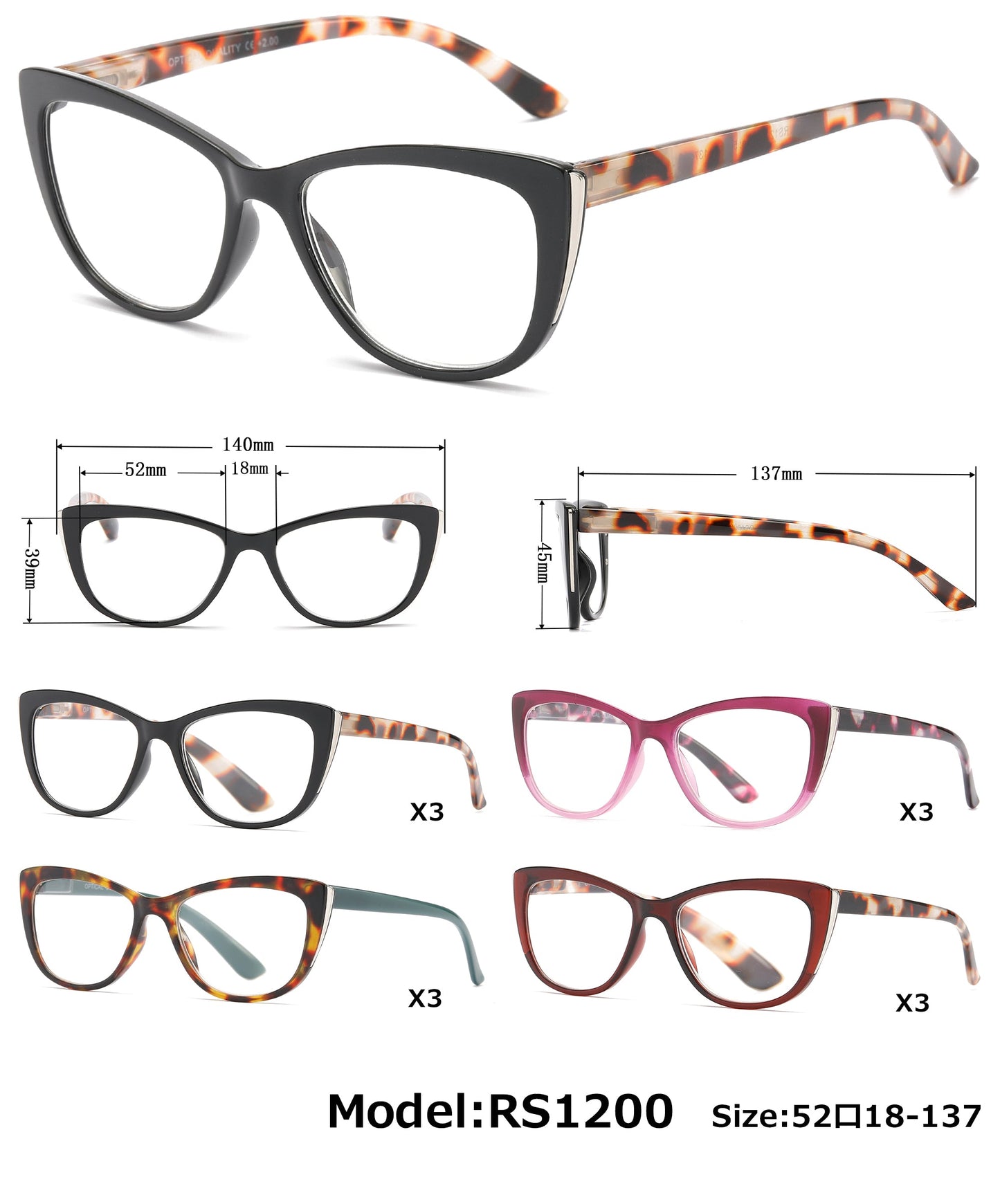 DS-RS 1200 - Lentes de lectura Cat Eye con marco plástico clásico