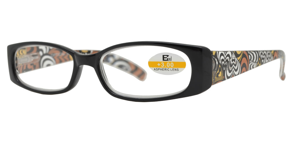 DS-RS 1118 - Lentes de lectura rectangulares de plástico con varillas decoradas