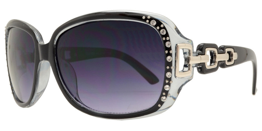 DS-7521 BX - Lentes cuadrados con marco transparente, pedrería y detalles en cadena