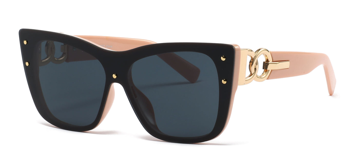 DS-8027 - Lentes con lente de una sola pieza, marco plástico moderno y detalles metálicos