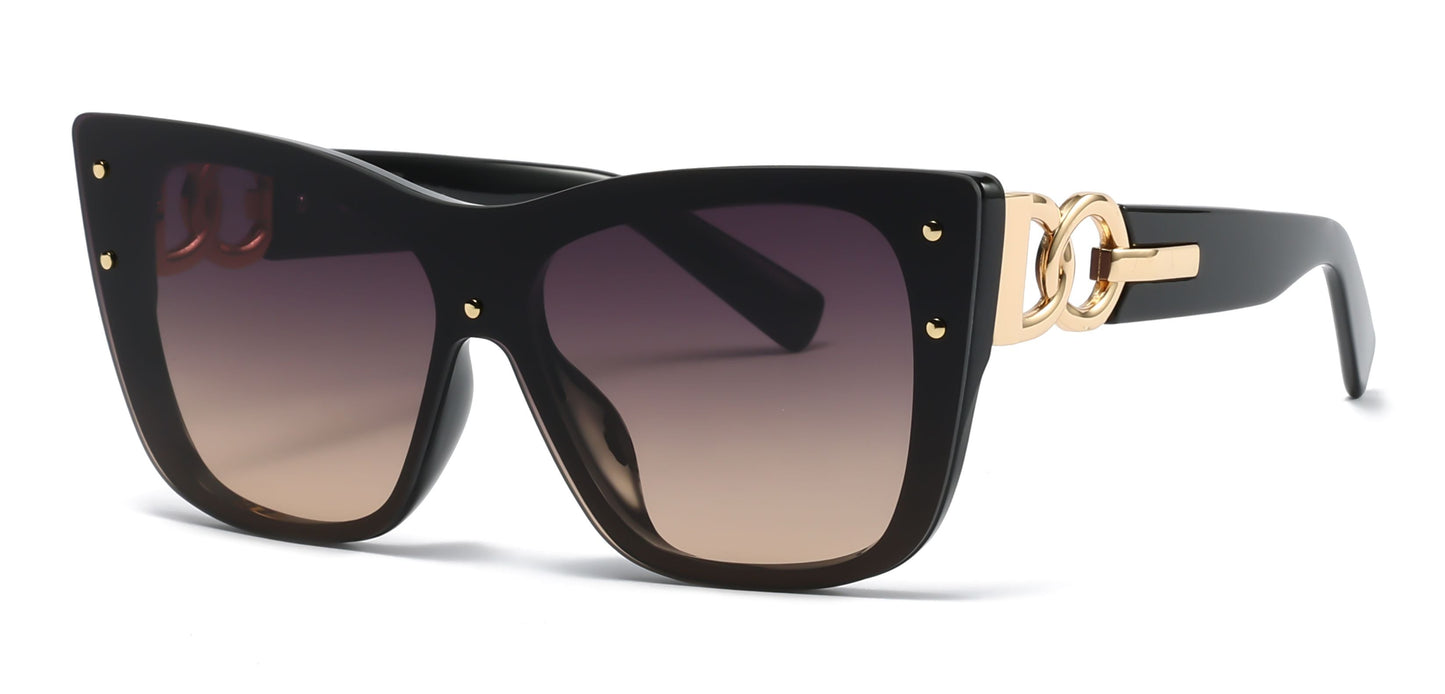 DS-8027 - Lentes con lente de una sola pieza, marco plástico moderno y detalles metálicos