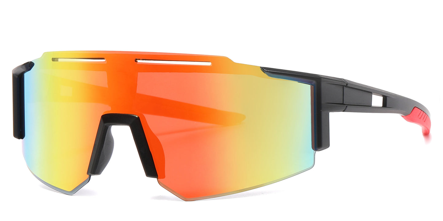 DS-2687 - Lentes deportivos con mica tipo escudo de una sola pieza, espejo de color y diseño de media montura