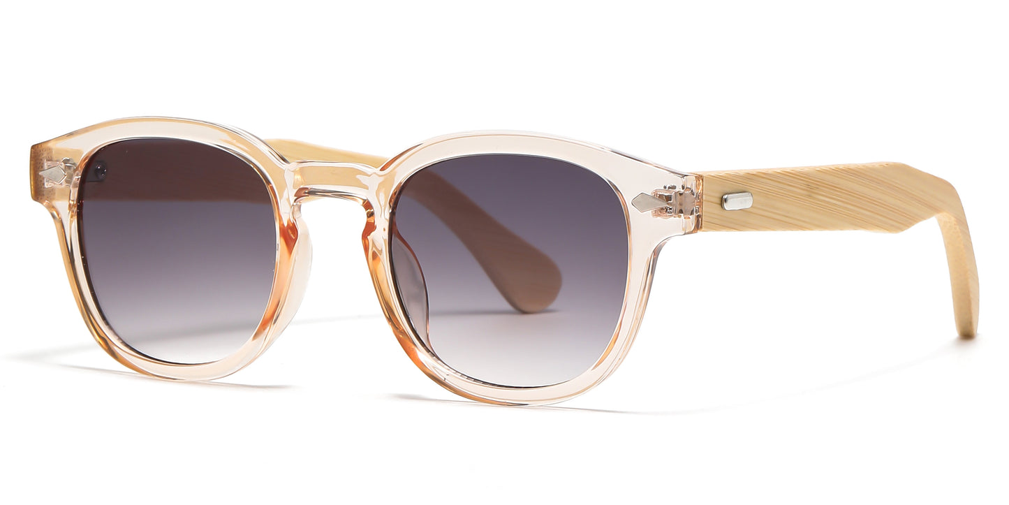 DS-5259 Bamboo - Lentes redondos de plástico con puente tipo keyhole y varillas de bambú