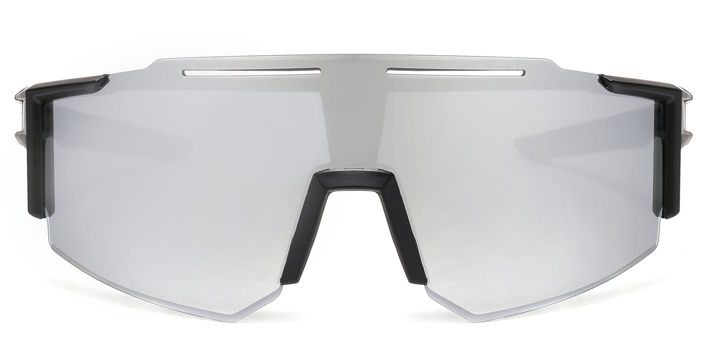 DS-2687 - Lentes deportivos con mica tipo escudo de una sola pieza, espejo de color y diseño de media montura