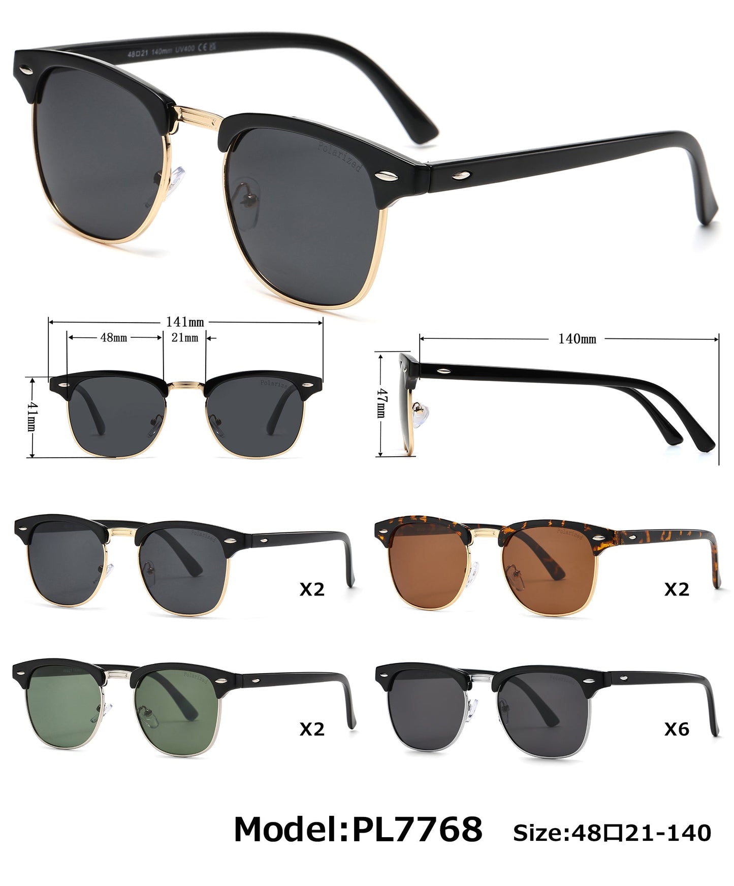 DS-7768 N - Lentes clásicos Horn Rimmed media montura con mica transparente
