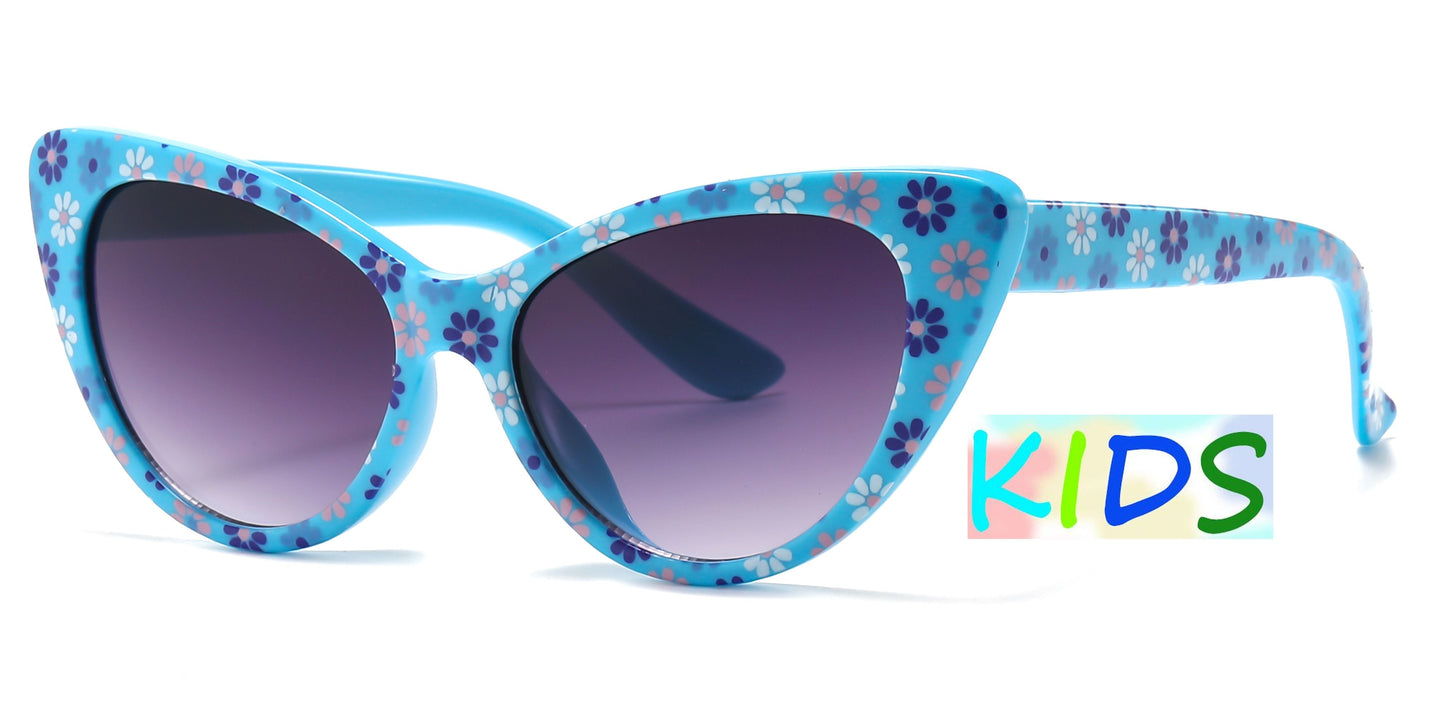 DS-4903 - Lentes estilo Cat Eye para niña con estampado floral y marco plástico colorido