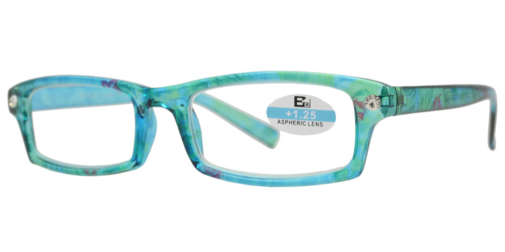 DS-RS 1126 - Lentes de lectura rectangulares en plástico acabado mármol con pedrería