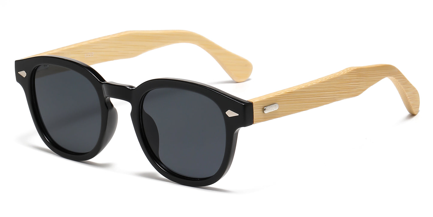 DS-5259 Bamboo - Lentes redondos de plástico con puente tipo keyhole y varillas de bambú