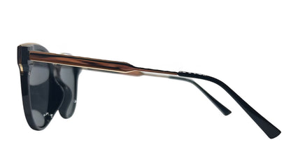 EK-9048 – Lentes de Sol Redondos de Policarbonato Negro con Patas Metálicas Doradas y Mica Oscura