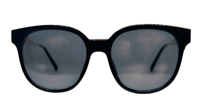 EK-9048 – Lentes de Sol Redondos de Policarbonato Negro con Patas Metálicas Doradas y Mica Oscura
